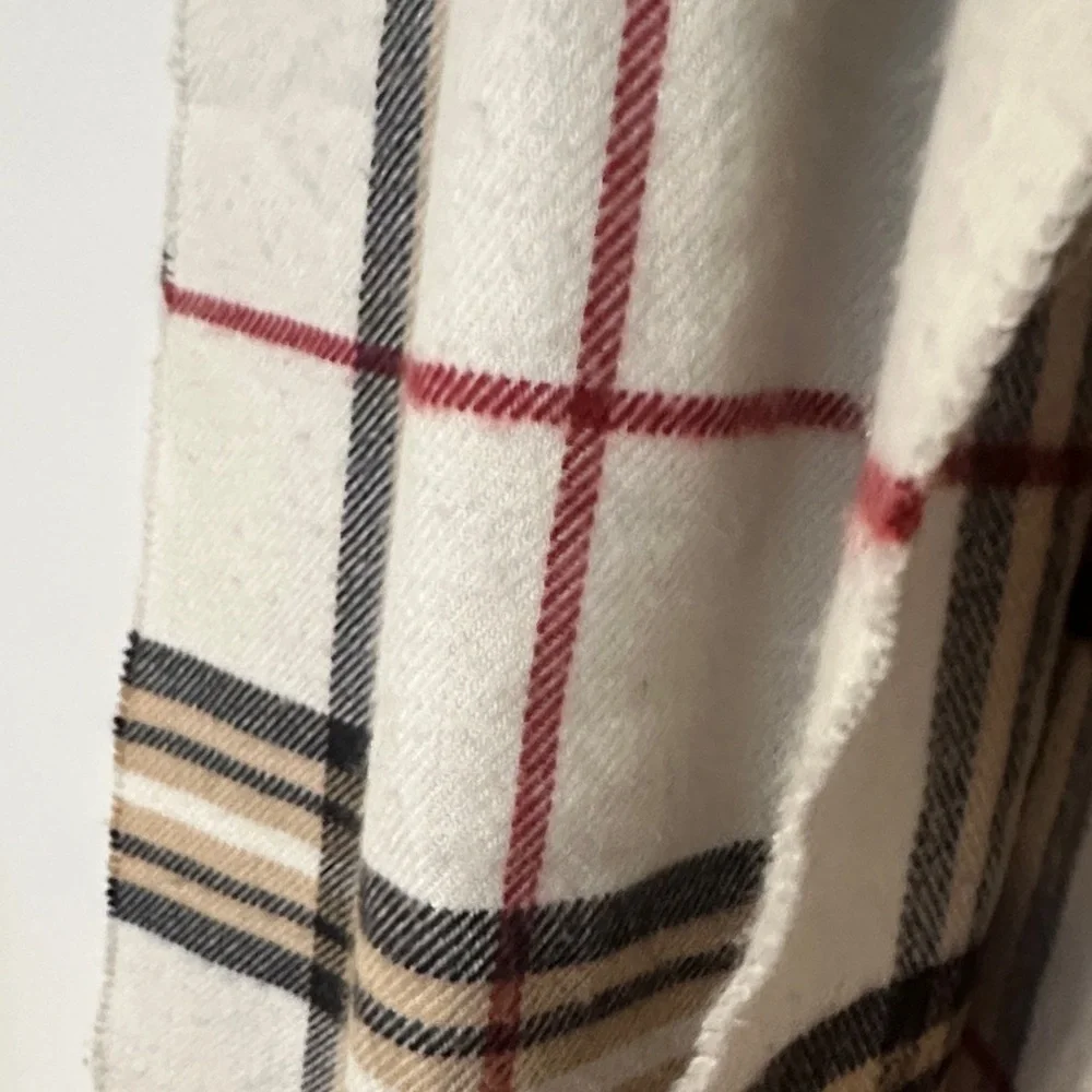 Two Winter Plaid Scarves - Cream and Pink